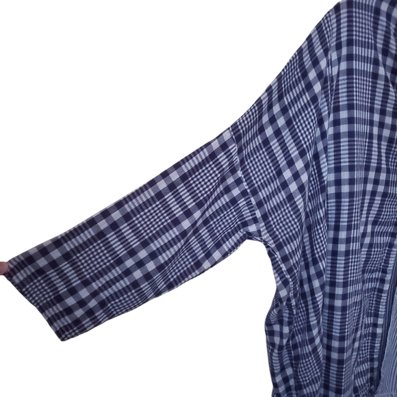 RARE New Free People x CP SHADES Boxy Bed Jacket Top plaid blue Boho - Picture 6 of 11